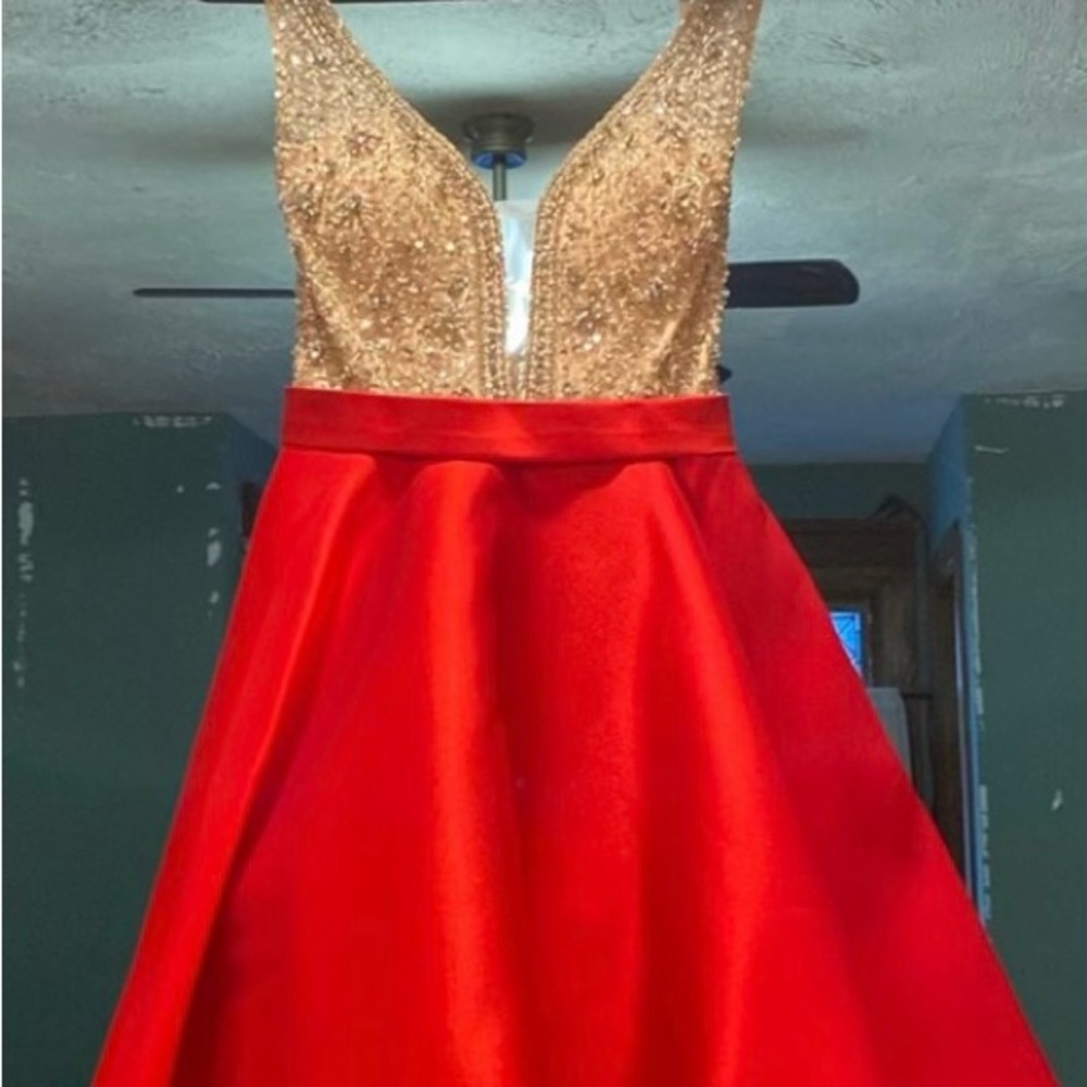Elegant Red and Gold Gown